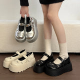 KYLETHOMASW  -  Women's Bow Mary Jane Platform Shoes Round Toe Casual Non Slip 7cm Height Increasing Comfortable Chunky Sole Ballet Flats Shoes
