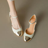 KYLETHOMASW  -  Women Sheepskin Leather Pumps Pearls Chunky Heels Shoes Brand Designer Two Tone Buckle Pumps Wedding Party Dressy Shoes