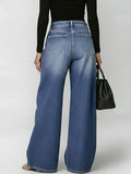KYLETHOMASW  -  Women's Washed Blue High-Waist Metal Grommet Wide Leg Jeans Casual Loose Fit Streetwear Pants Casual Trousers