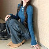 Kylethomasw Streetwear Hollow Solid Color Casual Long-sleeved Sweater Women Autumn New O-neck Lace-up Sexy Slim All-match Knitted Tops