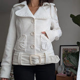 KYLETHOMASW  -  Women Y2K Vintage White Short Jacket Wide Lapel Single Breasted With Waist Belt Slim Fit Retro Casual Women Outerwear Fashion