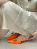 KYLETHOMASW  -  Orange Ladie Pumps Pink High Heels Sexy Pointed Toe Slingback Shoes Women Belt Buckle Low Heel Summer Office Shoes Blue