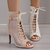 Kylethomasw New Women Fashion Show Net Fabric Cross Strap Sexy High Heel Sandals Woman Shoes Pumps Lace-up Peep Toe Sandals Casual Mesh