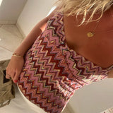 KYLETHOMASW  -  Sexy Low Neck Halter Top Sweet Colorful Stripe Sleeveless Vest Party Vacation Tank Vest New Outfit Lady Spring Summer Woman Tops