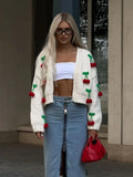 Kylethomasw   -  Fashion 3d Cherry Patchwork Knitted Cardigan Women Long Sleeved Cropped Sweater Top Autumn Elegant Commuting Street Outwear