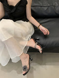 KYLETHOMASW  -  Outdoor Party Fashion Crystal Flower Women Slipper Transparent Sandal Rhinestone Low Heels Mules Slide Shoes Zapatos Mujer
