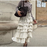 KYLETHOMASW  -  Ruffled Midi Skirt Womens Vintage Flounce Skirt Woman New Fashion Elegant Solid Long Skirts autumn Evening Party Skirts