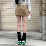 KYLETHOMASW  -  Vintage Plaid Mini Shorts Skirt Contrast Color Drawstring High Waist Skirts with Shorts Korean College Style Bottoms