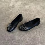 KYLETHOMASW  -  New Women's Shallow Mouth Single Shoes Block Studded Ballet Flats Lace Up Bow Round Toe Slip on Punk Casual Daily Flat Shoes