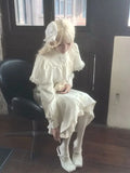KYLETHOMASW  -  Japanese Gothic Sweet Elegant White Cape Fish Tail Dress Women Slim Design Long Dress Harajuku Vintage Long Sleeve Punk Outfits