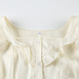 KYLETHOMASW  -  Peter Pan Collar Tiered A-line Blouse Sweet Slimming Back Tie-up Bow Shirts Chic Fashion Short Sleeve Top Ladies Summer