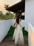 KYLETHOMASW  -  Floral Print Halter Dress Women's High Waist Gradient Sleeveless Long Dress Spring Commute Style Embroidered A-Line Skirt