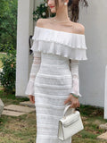 KYLETHOMASW  -  Elegant White Midi Dress Office Lady Long Sleeve Sexy Beach Party Bodycon Dress Women Chic   Summer One Piece Dress Korean