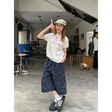 KYLETHOMASW  -  Women High-Waisted Cargo Wide-Leg Denim Shorts Green Gothic Y2K Harajuku Style Retro 2000s Jean Seven-Foot Clothes Summer