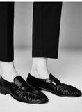 KYLETHOMASW  -  Women's New Retro Pleated Black Leather Penny Loafers Premium Eel Skin Texture Comfortable Slip-On Flats Daily Office Casual