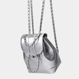 Kylethomasw Korea Mini Chains Backpack Ins Student Oil Wax Leather Shoulder Bag Women Autumn Winter Female Travel Bagpack Black Rucksack