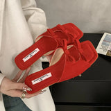 KYLETHOMASW  -  Fashion Butterfly-Knot Ladies Flats Slippers Shoes Female Square Toe Summer Beach Slides Slippers Sandals Shoes For Women
