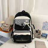 KYLETHOMASW  -  Contrast Color Plaid Kawaii Embroidery Schoolbags High-capacity Sweet Students Ins Backpacks Japanese Women Transparent Ita Bags