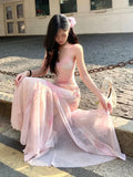 KYLETHOMASW  -  Summer Sexy Spaghetti Strap Fairy Dress for Women Print Slim Fit Temperament Elegant Trumpet Mermaid Wrapped Buttocks Dress