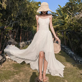 KYLETHOMASW  -  Women Vacation Clothes White Asymmetrical Sexy Sling Backless Bandage Slim Long Dress Elegant Party Birthday Vestidos Robe Beach
