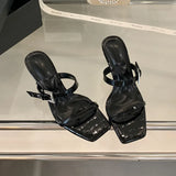 KYLETHOMASW  -  Sexy Ladies High Heels Sandals Shoes Female Slip On Footwear Fashion Silk Women Thin Heels Sandals Shoes Slides Pumps