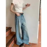 Kylethomasw Streetwear Washed Distressed Casual Jeans Women Summer New Korean High Waist Loose Casual Denim Wide Leg Pants