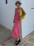 Kylethomasw Pink Knit Fashion Cover Up Maxi Dress Female See-Through Net Hollow Out Beach Holiday Dress Knitwear Beach Cover Dress Beachwear