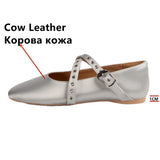 KYLETHOMASW  -  Spring Summer New Women Flats Genuine Leather Ballet Flats Round Toe Buckle Strap Casual Comfortable Shoes Woman Concise