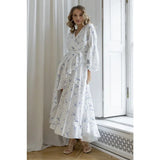 Kylethomasw Elegant Vintage Summer Bandage White Chiffon Blue Polka Dot Long Dresses Long Sleeve Sexy Slit Boho Beach Maxi Dresses For Women