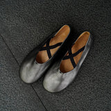 KYLETHOMASW  -  Cross Strap Ballet Flats 2025 Summer Breathable Flats Vintage Soft Leather Mary Jane Flats