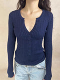 KYLETHOMASW  -  Twist Flower Buttons Knitwear Woman Autumn O-neck Long Sleeve Knitted Slim Pullovers Casual Simple Solid Baisc Sweater Y2k Tops