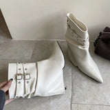 KYLETHOMASW  -  High-Quality Soft Leather Ankle Boots Women Sexy Pointed Toe Metal Buckle Design Modern Boots Fall Winter Comfortable Women Shoe