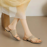 KYLETHOMASW  -  Slippers Casual Beach Shoes Low Slides Square Toe Rubber Flip Flops Luxury Sabot Hawaiian Soft PU Rome Fabric Leisure Hoof