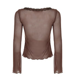 KYLETHOMASW  -  Retro V-neck lace border cardigan hot and spicy light cooked style thin cut see through long sleeved sunscreen jacket