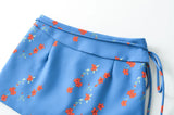 KYLETHOMASW  -  Summer Girl Bandage Lacing Up Sashes Ruched Waist Blue Floral Print Mini Skirts Fashion Women Zip up Waist A-lined Short Skirts