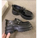 KYLETHOMASW  -  Autumn Loafers Women High Platform 7CM Shoes Women's Thick Sole PU Leather British Metal Buckle Simple Mary Jane Shoes
