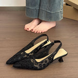 KYLETHOMASW  -  French Elegant High Heel Women Sandals Fashion Pointed Toe Singbacks Mules Shoes Summer Mesh Dress Sandalias Shoes Women