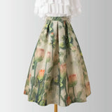 KYLETHOMASW  -  Pocket Skirt with Puffy Skirt for Women in Spring and Summer Versatile High-end Retro Printed A-line Skirt Base Umbrella Skirt