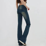 KYLETHOMASW  -  Vintage Americana Low Rise Flared Jeans Rivet Studs Distressed Washed Denim Pants Bootcut Slim Y2K Harajuku Street Denim Pants