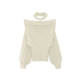 KYLETHOMASW  -  Off Shoulder Sweater Women Sexy Cropped Knitted Pullovers Korean Fashion Slash Neck Knitwears Winter Long Sleeve Jumpers