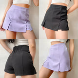 Kylethomasw  -  Korean Style Women Mini Bodycon Purple Skirt 2024 Summer Women Fashion Mini Skirt With Front Split