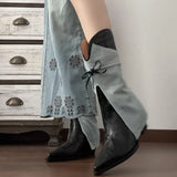 KYLETHOMASW  -  Winter Women Western Cowboy Boots Vintage Pointed Toe Shoes Ladies Thick Heel Short Botas Zapatos De Mujer