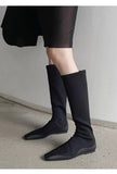 KYLETHOMASW  -  Flat Bottom Knee High Sock Boots Women Pointed Toe Stretch Fabric Long Booties Ladies Autumn Winter British Style Work Boots