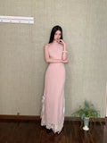 KYLETHOMASW  -  New Chinese Style Stand Collar Cheongsam Lace Pink Dress Slim Waist Long Skirt