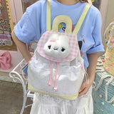 KYLETHOMASW  -  Kawaii Plush Puppy Polka Dot Drawstring Backpack Plaid Flap Mini Bag Light Handheld Shoulder Backpack Student Daily Cute Gift