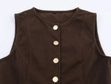 KYLETHOMASW  -  French Fashion Blogger Vintage Single Breasted Vest Top High Street Elegant Brown Minimalist Denim Vest Woman Clothing