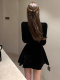 KYLETHOMASW  -  Evening Dresses Women Bow Velvet Long Sleeve Slim Vintage Elegant Birthday Party Cocktail Mini Dress Sexy Ladies Chic