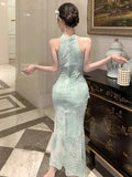 KYLETHOMASW  -  Sexy Dresses Women Temperament Elegant Floral Printed Stand Collar Slim Stretch Summer Fashion Elegant Dress Female Party
