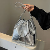 Kylethomasw Fashion Silver Bucket Bag for Women Pu Leather Shoulder Bag Desinger Ladies Crossbody Bags Bolsa Feminina Handbag Bagpack