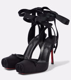 KYLETHOMASW  -  Women's New Summer Square Satin High Heel Sandals with Ankle Strap, Fashionable Party and Banquet Ballet High Heels